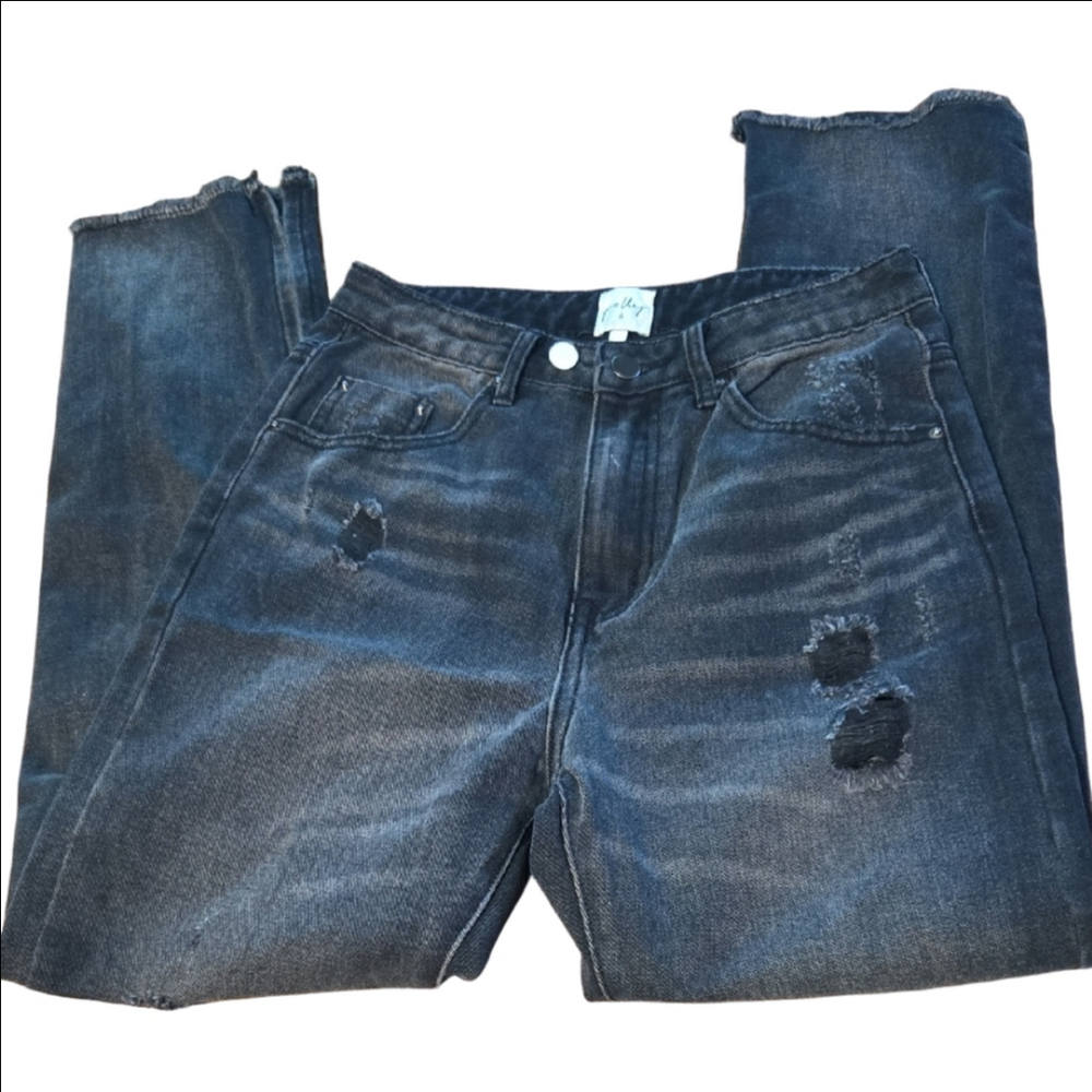 Polly Black Distressed Mom Jeans Size 6
